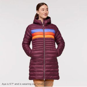 EUC Cotopaxi Women’s Fuego Down Parka , Black Iris Stripes, Med